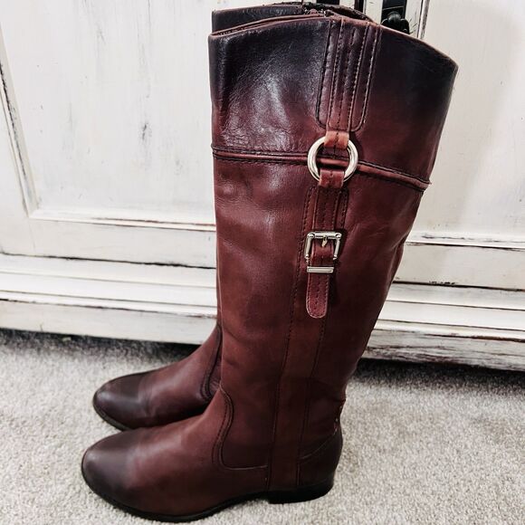 Alex Marie Brown Leather Buckled Knee High Riding Boots - Size 6M - Picture 1 of 12